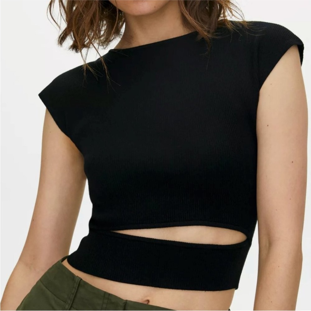 Aritzia Black Cutout Ribbed Crop Top
